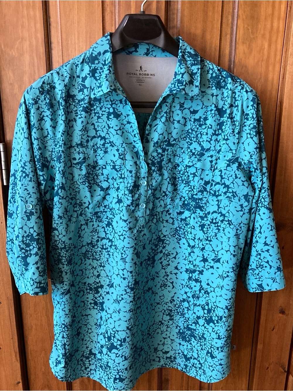 ROYAL ROBBINS Nylon Tunic Shirt Blue 3/4 Rollup Sleeve XL EUC
